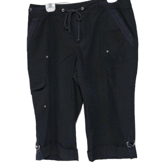 Christopher and Banks Capris 12 Women's Black Nautical Drawstring Tab Cuffs - Picture 1 of 4